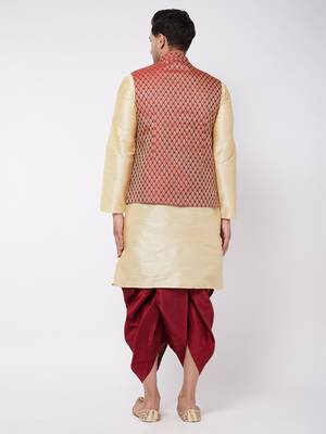 Gold woven silk blend dhoti-kurta 4
