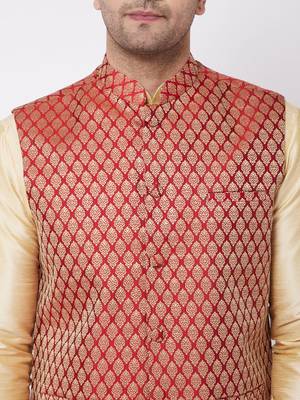 Gold woven silk blend dhoti-kurta 5