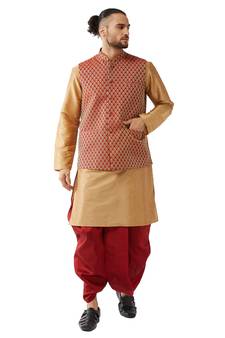 Gold woven silk blend dhoti-kurta
