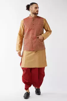 Gold woven silk blend dhoti-kurta
