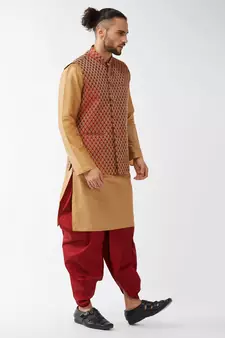 Gold woven silk blend dhoti-kurta
