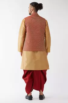 Gold woven silk blend dhoti-kurta