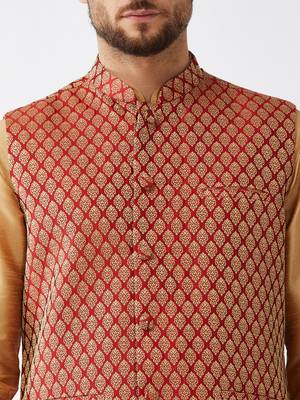 Gold woven silk blend dhoti-kurta 5