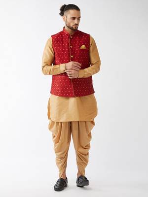 Gold Woven Silk Blend Dhoti-Kurta 2