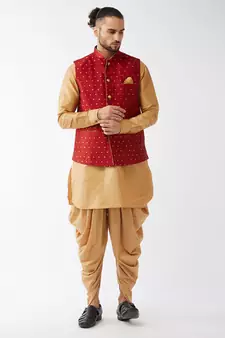 Gold Woven Silk Blend Dhoti-Kurta