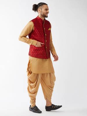 Gold Woven Silk Blend Dhoti-Kurta 3