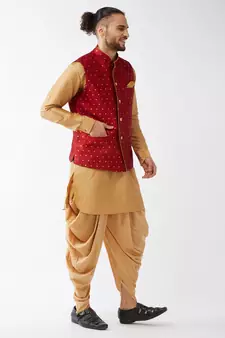 Gold Woven Silk Blend Dhoti-Kurta