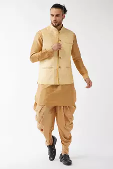 Gold Woven Silk Blend Dhoti-Kurta