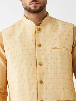 Gold Woven Silk Blend Dhoti-Kurta 5