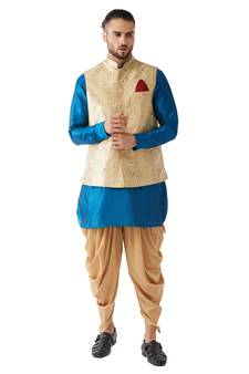 Turquoise Woven Silk Blend Dhoti-Kurta
