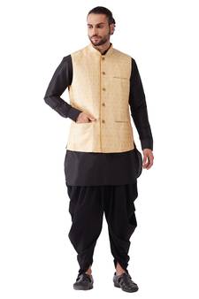 Black Woven Silk Blend Dhoti-Kurta