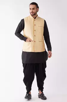 Black Woven Silk Blend Dhoti-Kurta
