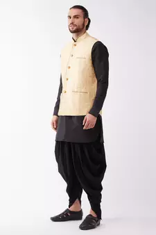 Black Woven Silk Blend Dhoti-Kurta