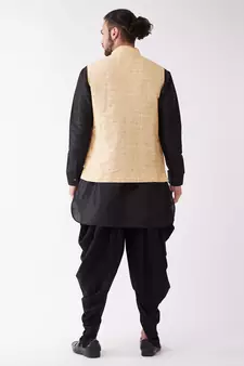 Black Woven Silk Blend Dhoti-Kurta