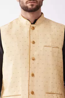 Black Woven Silk Blend Dhoti-Kurta