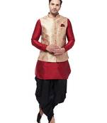 Maroon Woven Silk Blend Dhoti-Kurta