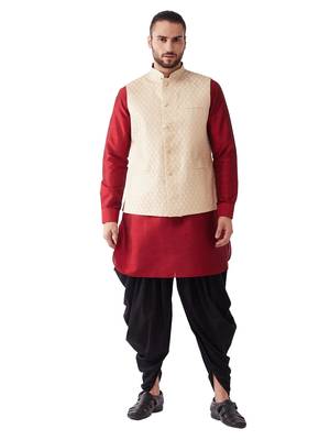 Maroon Woven Silk Blend Dhoti-Kurta 1