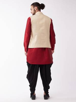 Maroon Woven Silk Blend Dhoti-Kurta 4