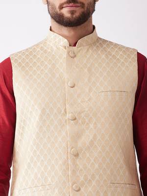 Maroon Woven Silk Blend Dhoti-Kurta 5