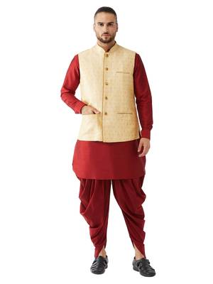 Maroon Woven Silk Blend Dhoti-Kurta 1