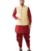 Maroon Woven Silk Blend Dhoti-Kurta