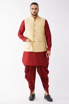 Maroon Woven Silk Blend Dhoti-Kurta