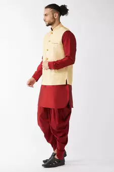 Maroon Woven Silk Blend Dhoti-Kurta