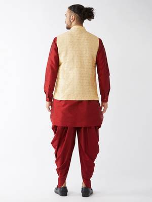 Maroon Woven Silk Blend Dhoti-Kurta 4