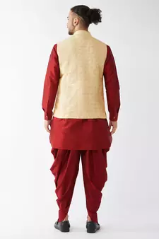 Maroon Woven Silk Blend Dhoti-Kurta