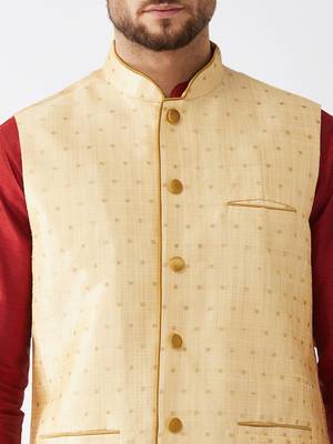 Maroon Woven Silk Blend Dhoti-Kurta 5