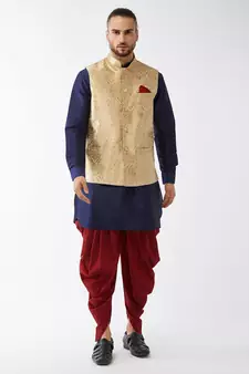 Blue Woven Silk Blend Dhoti-Kurta