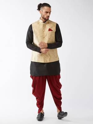 Black Woven Silk Blend Dhoti-Kurta 2