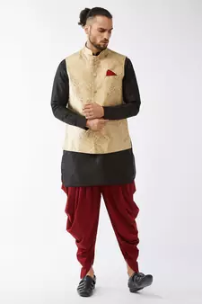 Black Woven Silk Blend Dhoti-Kurta