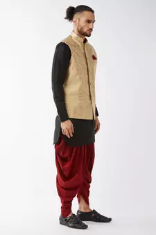 Black Woven Silk Blend Dhoti-Kurta