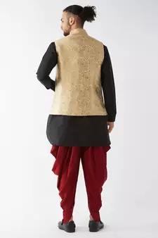 Black Woven Silk Blend Dhoti-Kurta