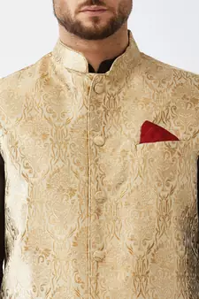 Black Woven Silk Blend Dhoti-Kurta