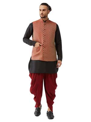 Black Woven Silk Blend Dhoti-Kurta 1