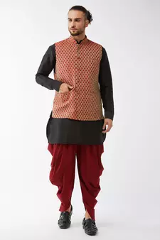 Black Woven Silk Blend Dhoti-Kurta