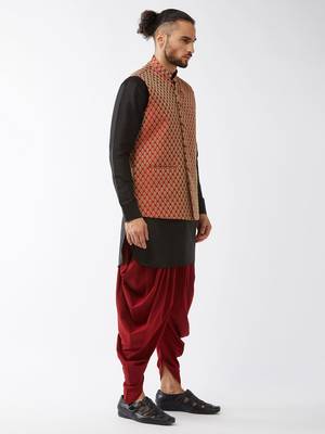 Black Woven Silk Blend Dhoti-Kurta 3