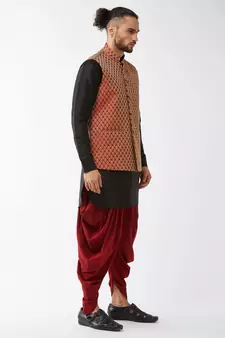 Black Woven Silk Blend Dhoti-Kurta