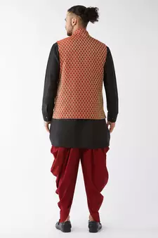 Black Woven Silk Blend Dhoti-Kurta