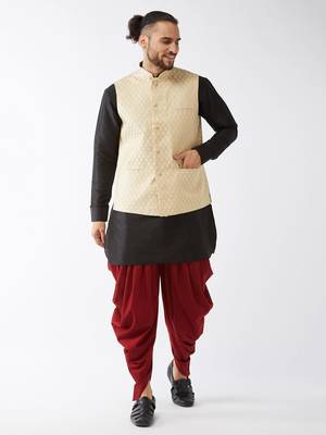 Black Woven Silk Blend Dhoti-Kurta 2