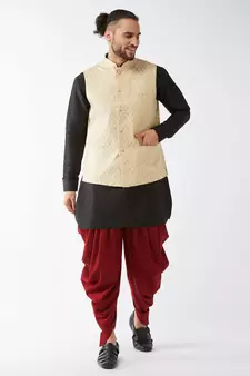 Black Woven Silk Blend Dhoti-Kurta