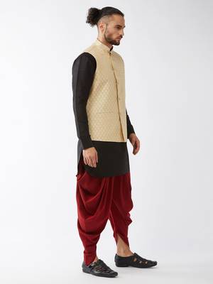 Black Woven Silk Blend Dhoti-Kurta 3