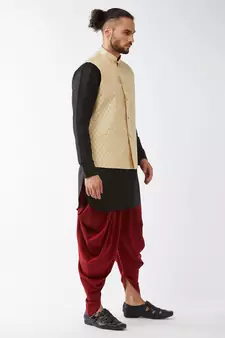 Black Woven Silk Blend Dhoti-Kurta