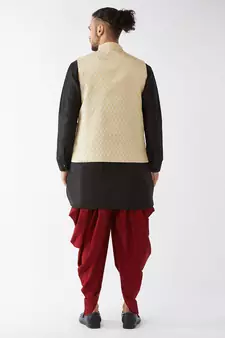 Black Woven Silk Blend Dhoti-Kurta