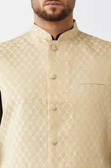 Black Woven Silk Blend Dhoti-Kurta