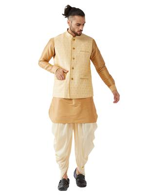 Gold Woven Silk Blend Dhoti-Kurta 1