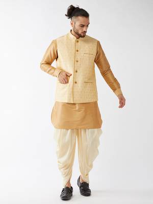 Gold Woven Silk Blend Dhoti-Kurta 2