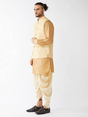 Gold Woven Silk Blend Dhoti-Kurta 3